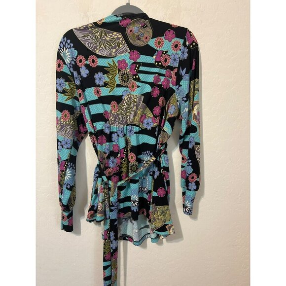 Women Blouse Wearable Art Sz XL Beaded Jewel Tone Blouse with Tie Waist - Picture 4 of 5